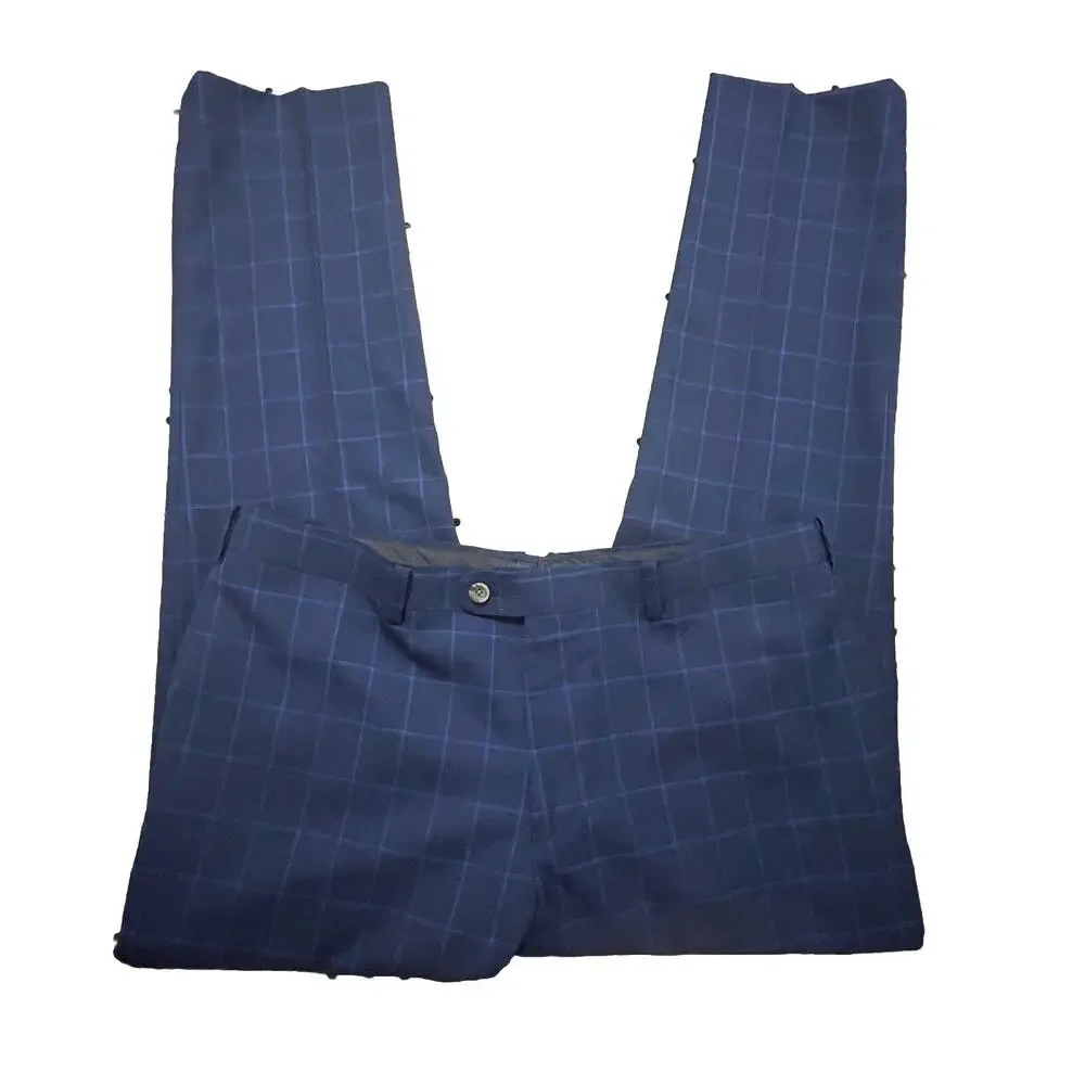Indochino 2pc Suits Mens Size 44 R Navy Windowpane Camo Lined Jacket Pants 36x31